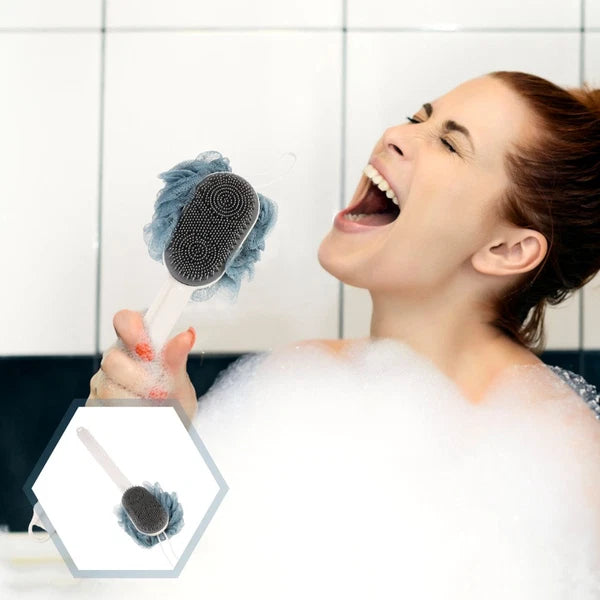 Back Rub Bath Brush Silicone Scrubber for Shower Man Flower with Handle