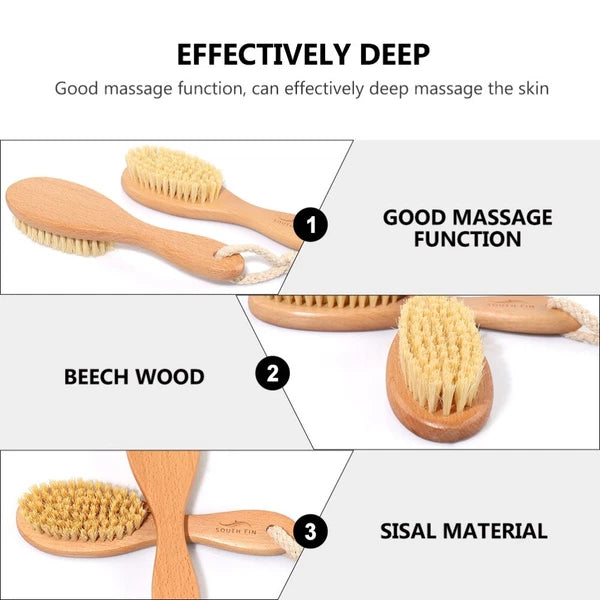 Beech Sisal Body Care Brush Shower Bath Scrubber with Comfortable Handle