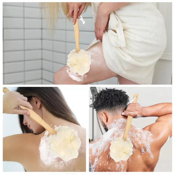 3 PCS 14" Long Handle Bath Sponge Brush Back Body Skin Shower Washing Scrubber