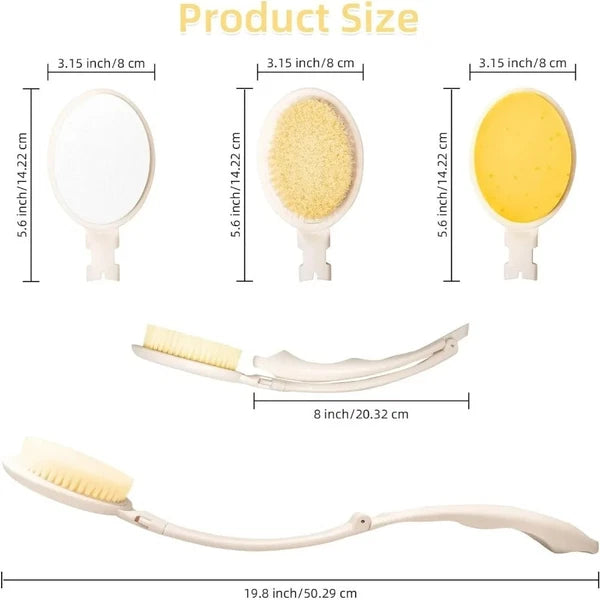 3in1 Long Handle Bath Shower Brush Sponge Bristle Exfoliation Back Body Scrubber
