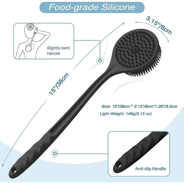 Back Scrubber Scrub Long Handle Shower Body Bath Brush Silicone Massage Brush