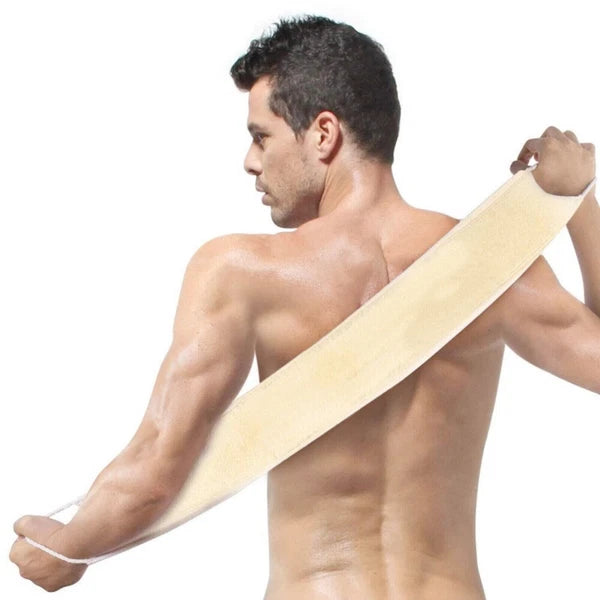 Back Scrubber Real Loofah Shower Exfoliating Belt Body Brush Bath Massage UK New