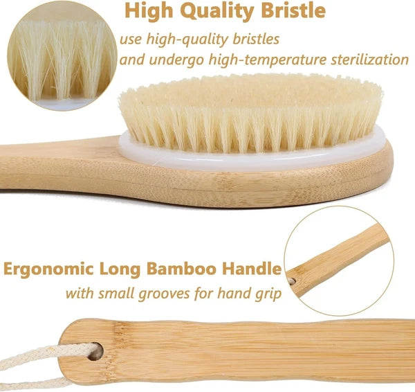 Bamboo Bath Body Brush Soft Bristles Shower Back Scrubber Anti-Slip Long Handle