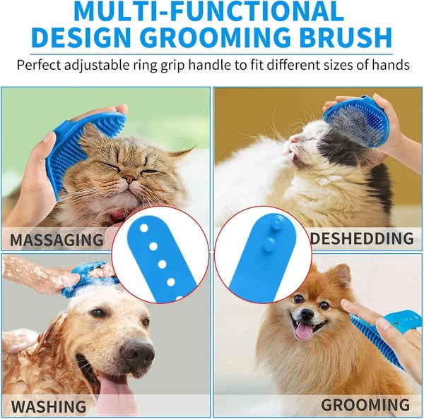 3PCS Dog Bath Brush Set - Shampoo Scrubber, Adjustable Handle for Pet Washing