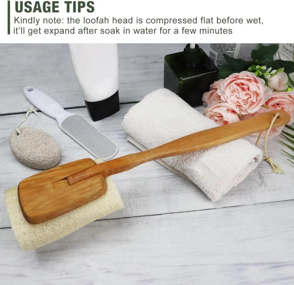 2 Pack Natural Exfoliating Loofah Luffa Loofa Bath Brush On A Stick Shower Spong