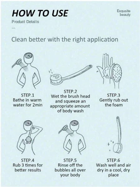 2 in 1 Handle Shower Bath Body Brush With Soft Bristles Back Massage Scrubber