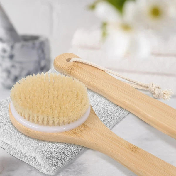 Bamboo Bath Body Brush Soft Bristles Shower Back Scrubber Anti-Slip Long Handle