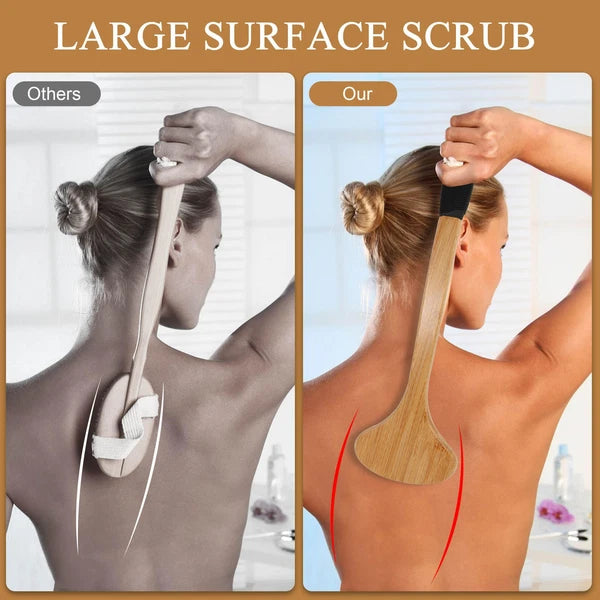 Back Scrub Brush for Shower,Stiff Boar Bristles Bamboo Curved Long Handle Ant...