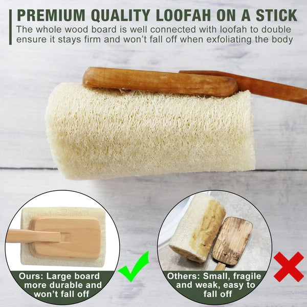 2 Pack Natural Exfoliating Loofah Luffa Loofa Bath Brush On A Stick Shower Spong