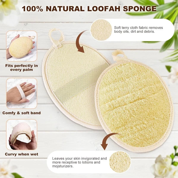 2PCS Premium Natural Loofah Sponge Exfoliating Body Scrubber, Shower Loofah