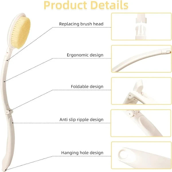 3in1 Long Handle Bath Shower Brush Sponge Bristle Exfoliation Back Body Scrubber
