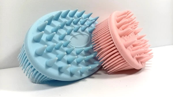 Bath Brush Scalp Massager Silicone Bristles Body Scrubber Set of 2 Pink Blue