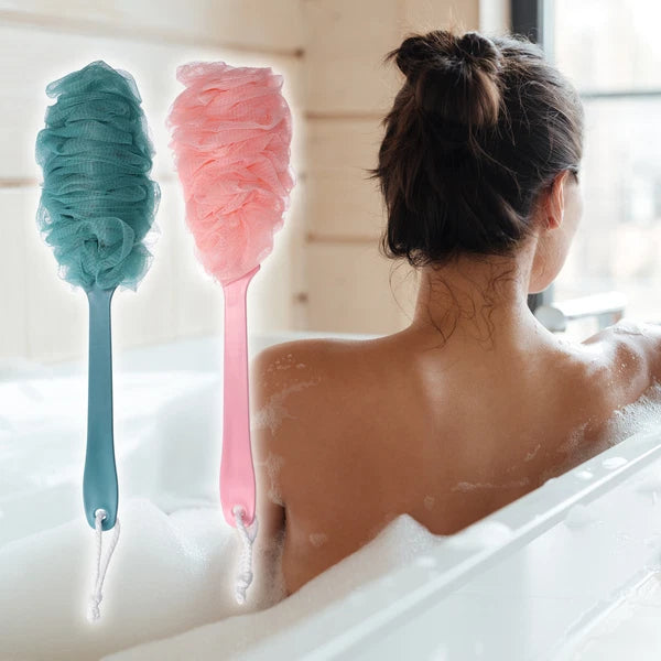 2 Pcs Body Bath Scrubber Loofah Shower with Long Handle PP Mesh Blue Pink