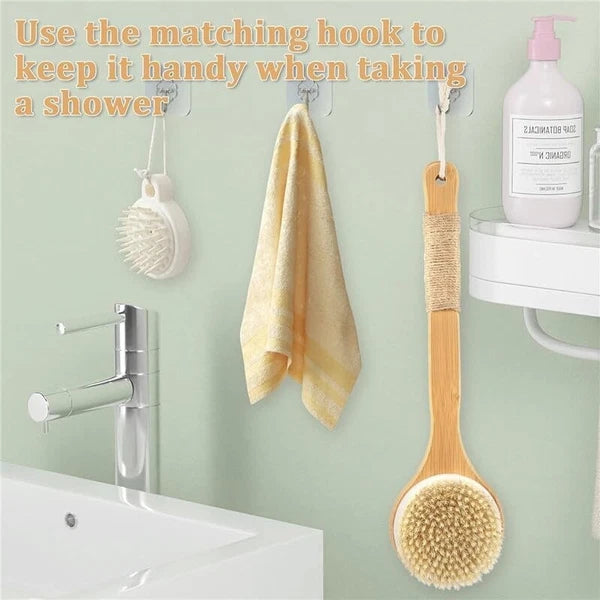 Bath Body Brush Soft Bristles Shower Back Scrubber Anti-slip Long Bamboo Handle