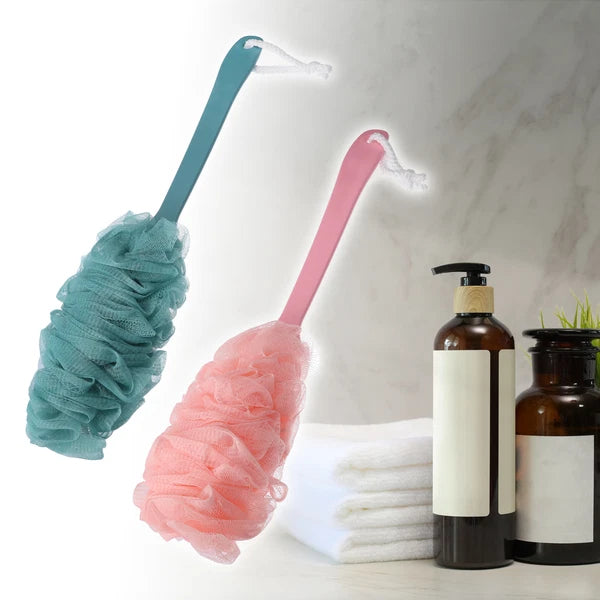 2 Pcs Body Bath Scrubber Loofah Shower with Long Handle PP Mesh Blue Pink