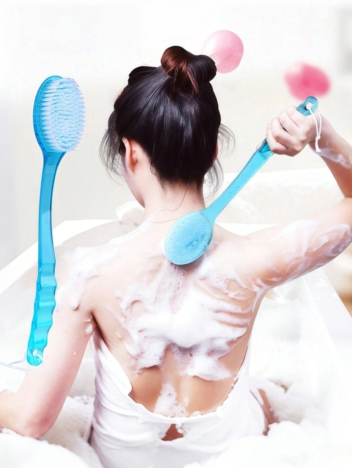 Long Handle Bath Brush Soft Bristle Reach Back Body Spa Shower Scrubber Women UK