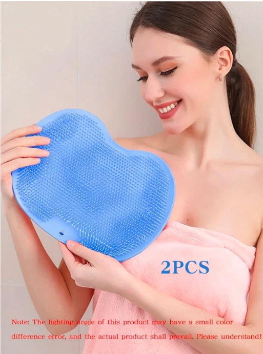 Silicone Shower Foot Scrubber Back Body Brush Massager Pad Mat Bathroom Grey