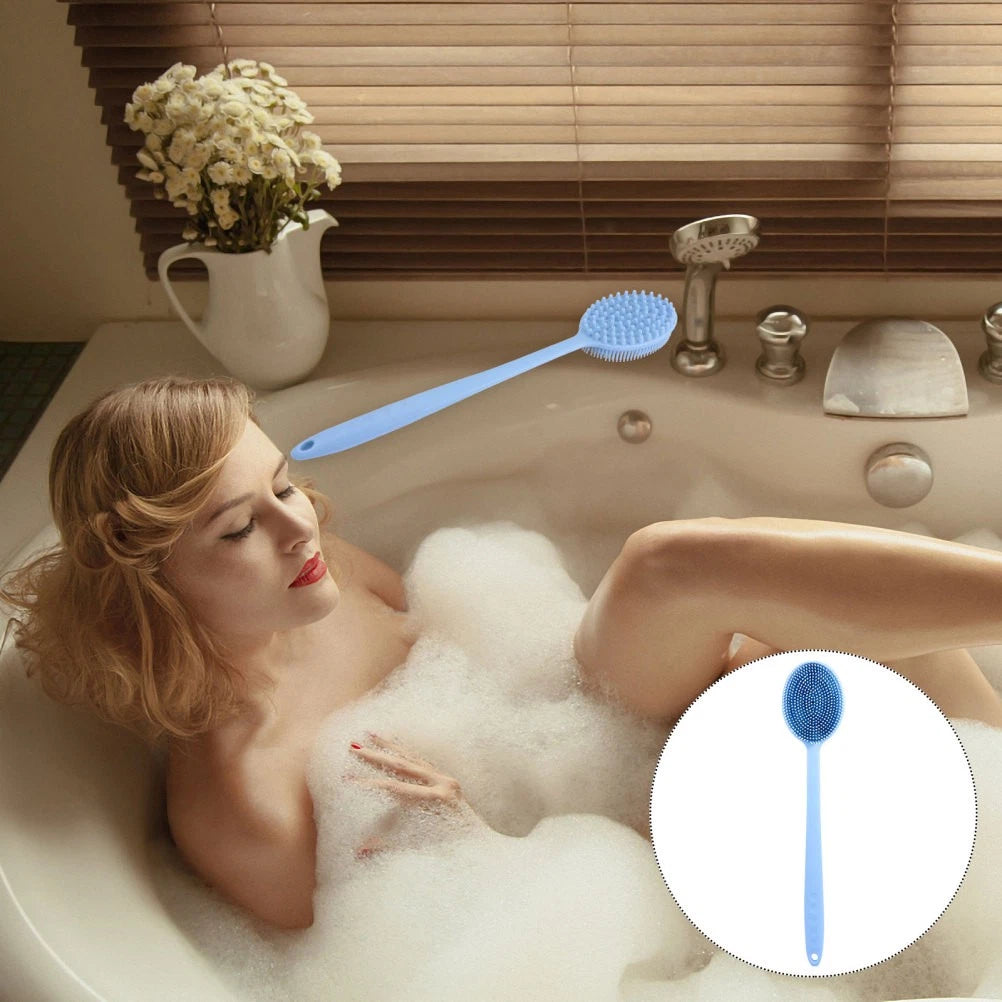 1Pc Bath Brush Silicone Bath Brush Long Handle Bathing Supplies