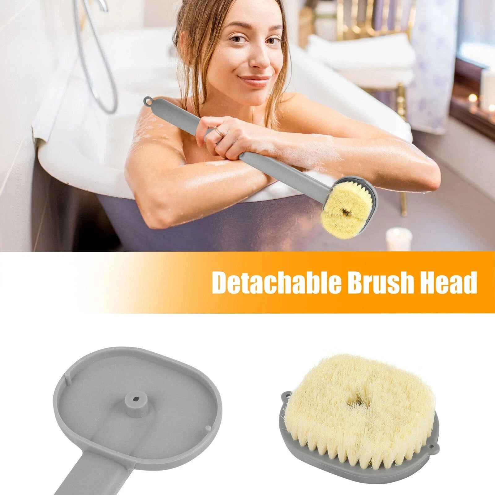 Bath Shower Brush, Long Handle with Soft Bristles, Back Scrubber Body Exfoliator