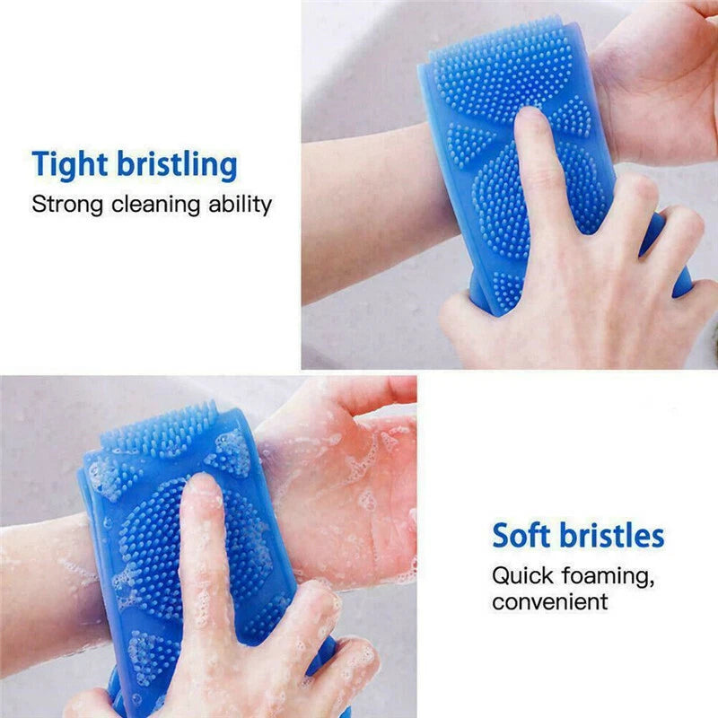 Silicone Body Back Cleaning Brush Scrubber Massage Bath Belt Exfoliating Tools