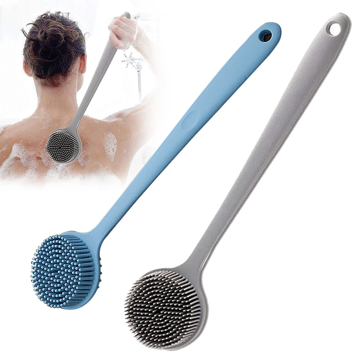 Silicone Body Brush Bath Brush Back Scrubber Long Handle Bath Shower Brush