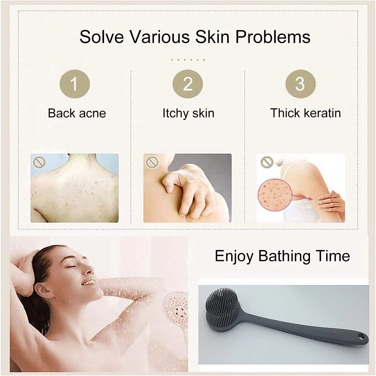 Silicone Body Brush Bath Brush Back Scrubber Long Handle Bath Shower Brush