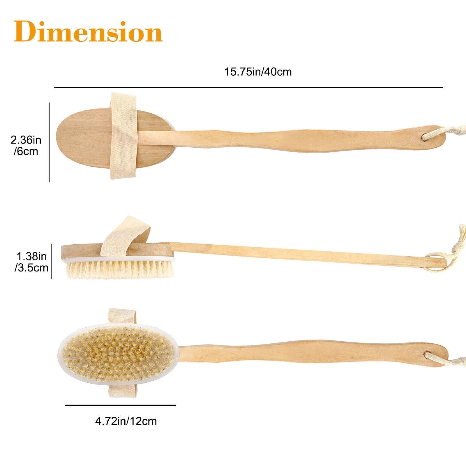 15.7" Long Handle Bath Brush Natural Bristles Body Back Shower Washing Scrubber✅
