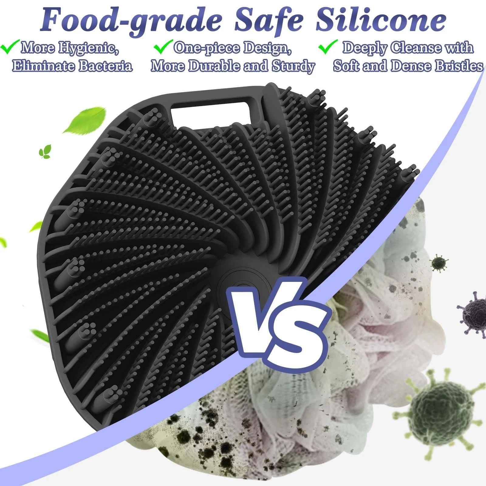 Silicone Back Scrubber & Soft Bath Glove Set 4 PCS(Thick Bristles), Super-Exf...