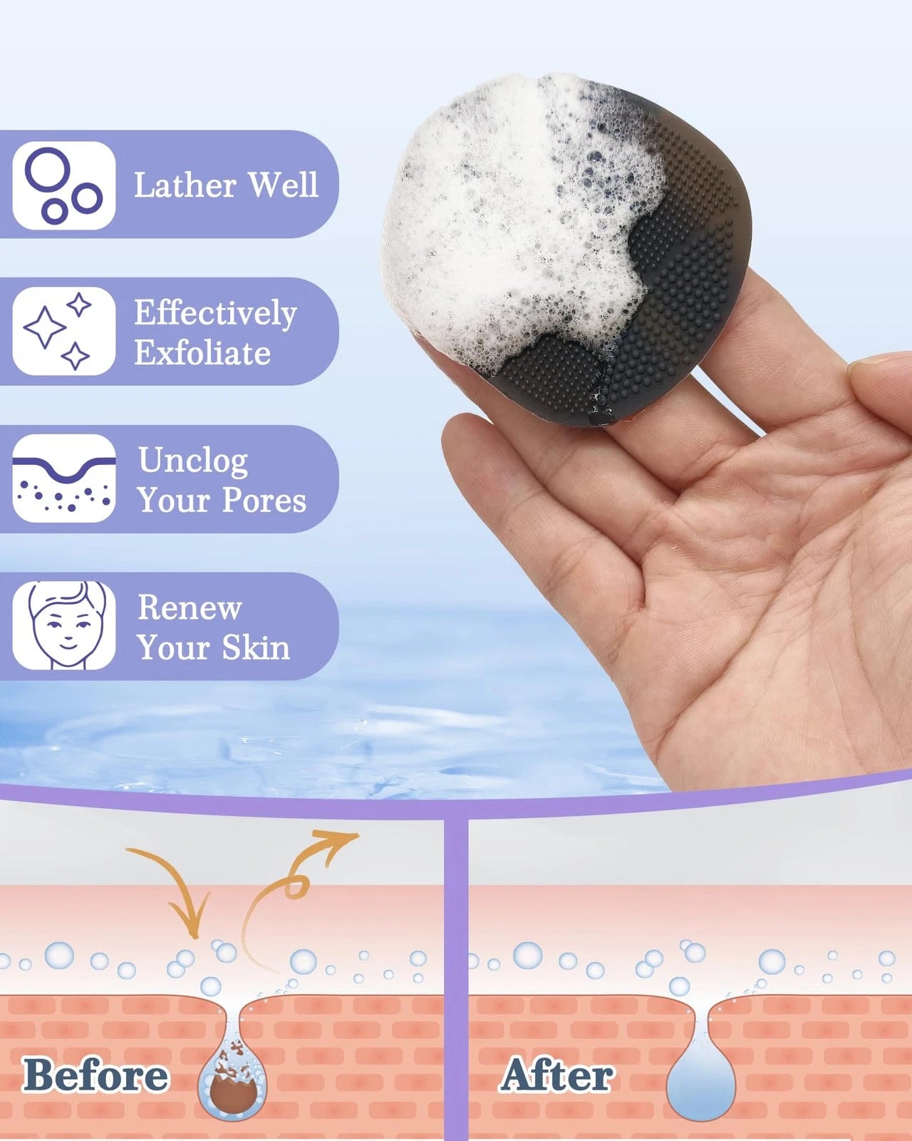 Silicone Back Scrubber & Soft Bath Glove Set 4 PCS(Thick Bristles), Super-Exf...