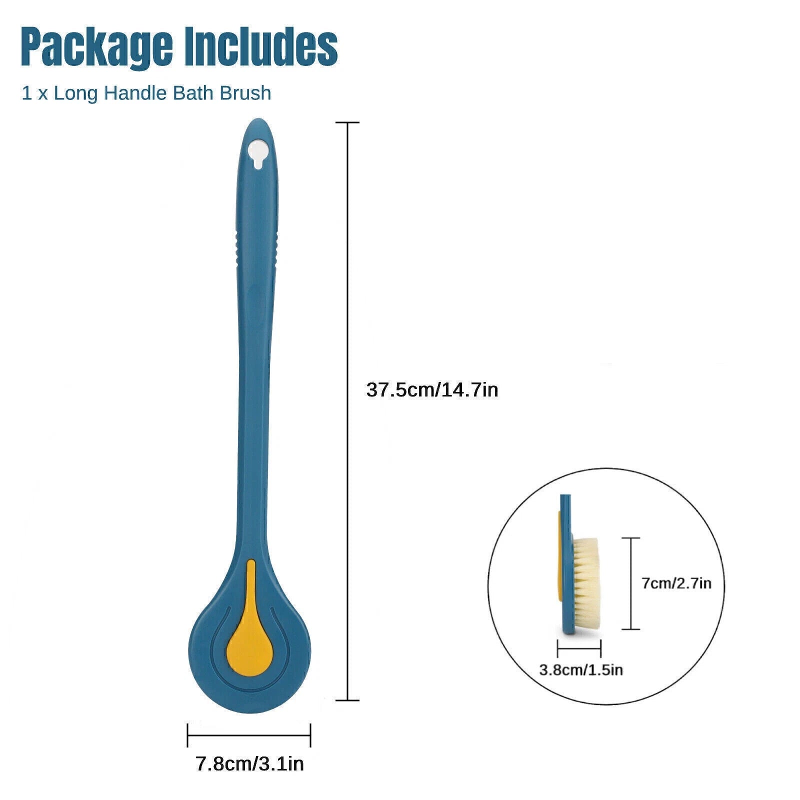 Long Handle Bath Brush Soft Bristle Back Body Skin Shower Wash Scrubber 14.7''