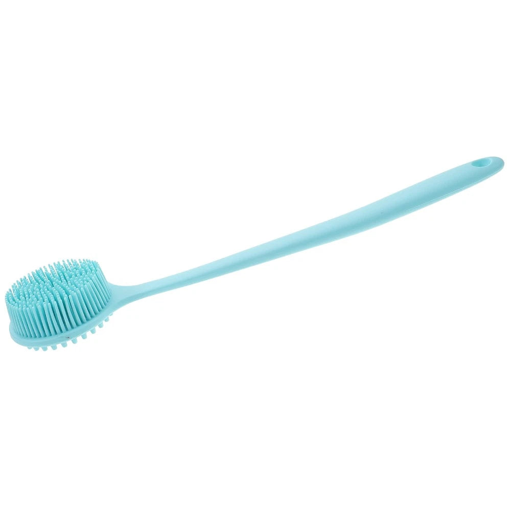 1PC Shower Brush Long Handle Silicone Back Skin Scrubber (Blue)