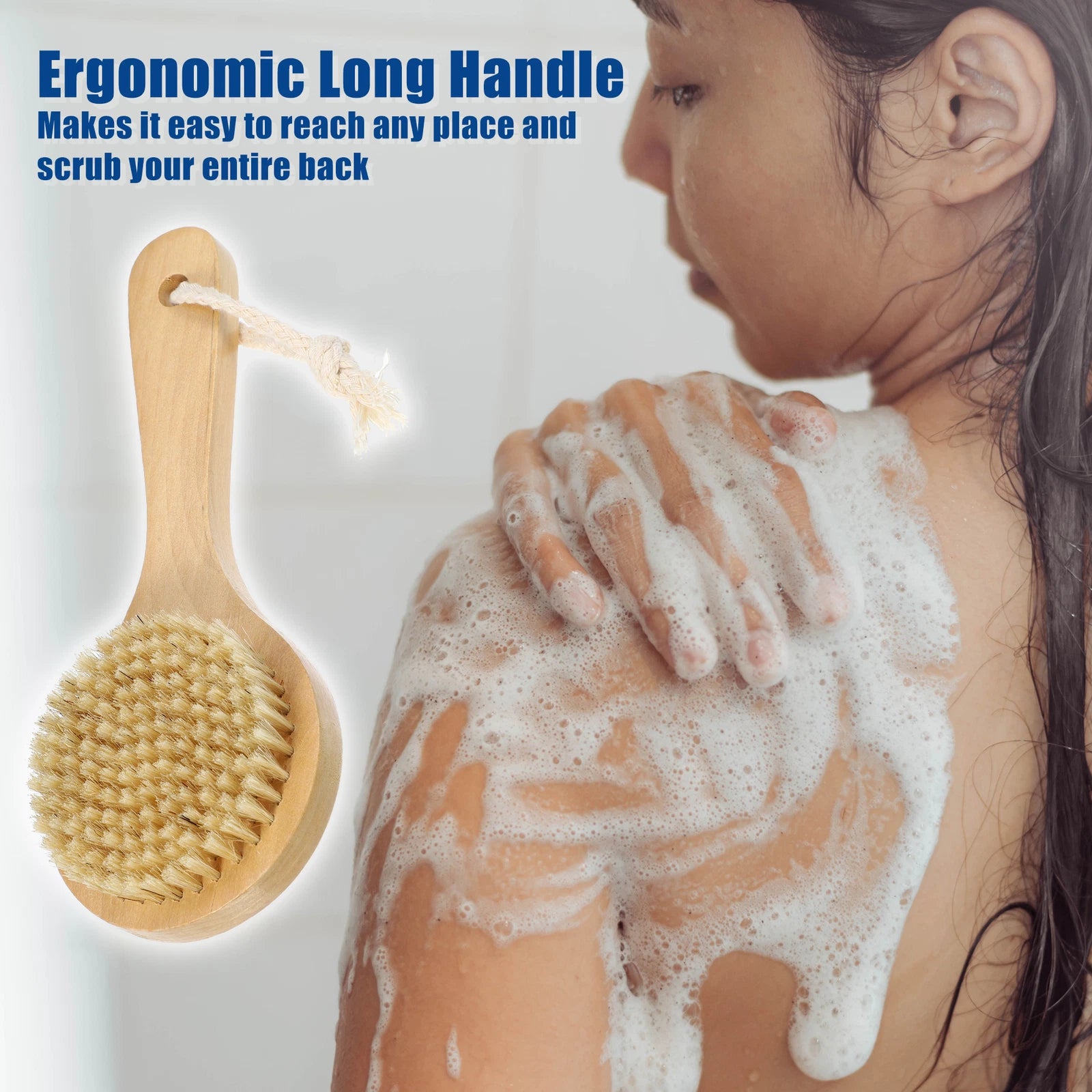 1Pcs Bath Shower Brush Back Scrubber with Short Wood Handle Brown 7.9 Inches