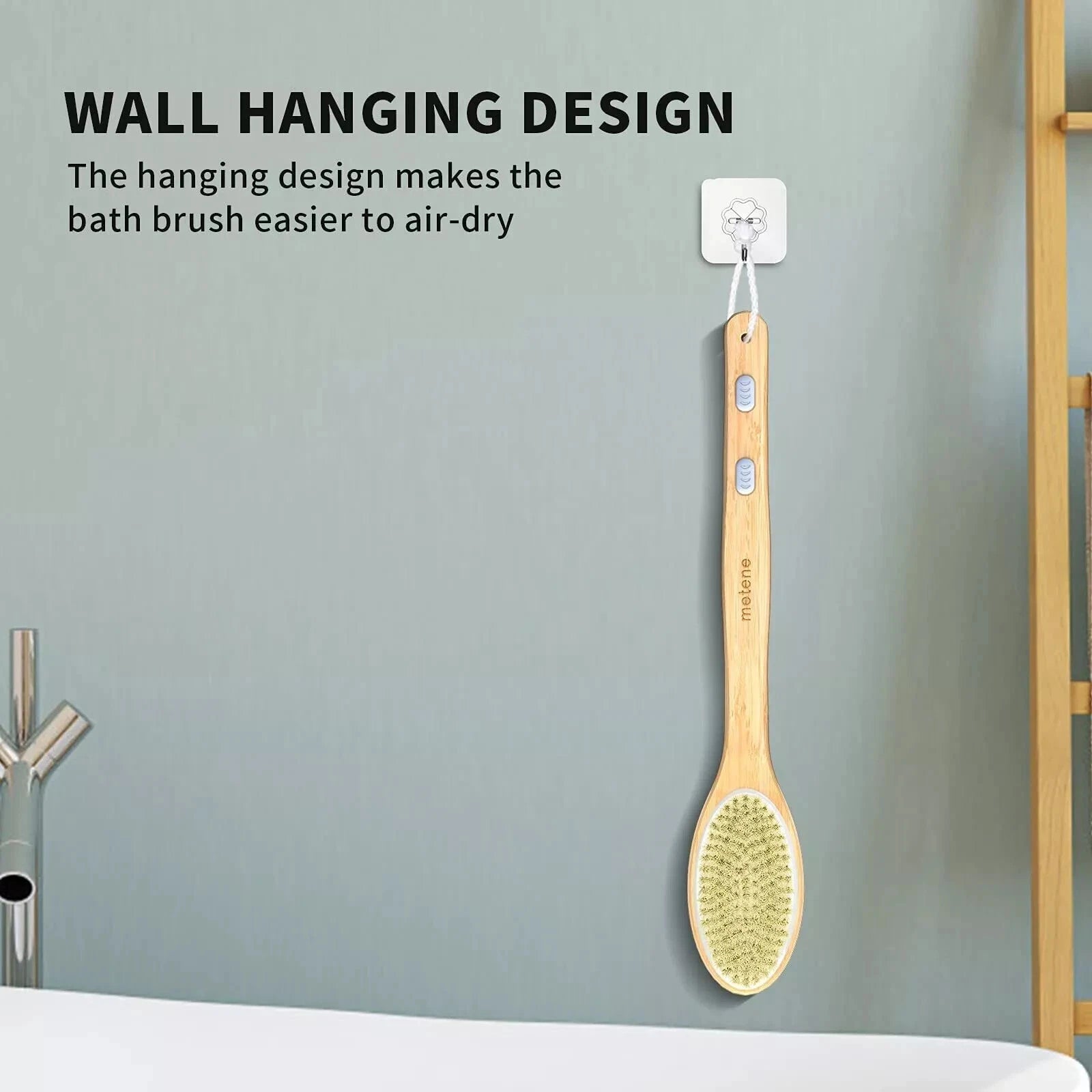 Long Handle Body Brush Bamboo Dual-Sided Back Scrubber Shower Bath Spa Wet / Dry