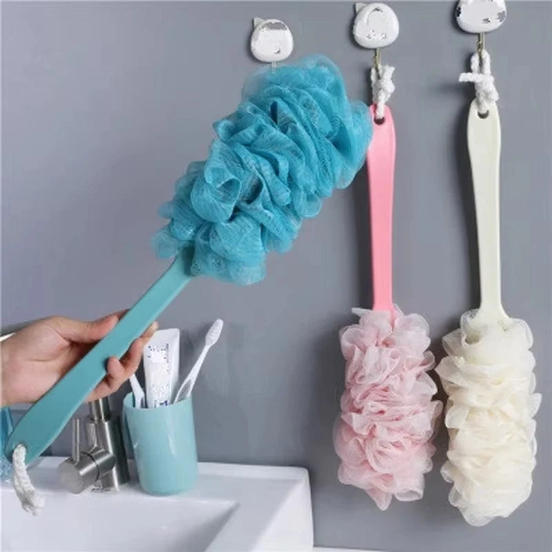 Long Handle Bath Brush Soft Mesh Sponge Back Scrubber Body Puff Shower Loofah