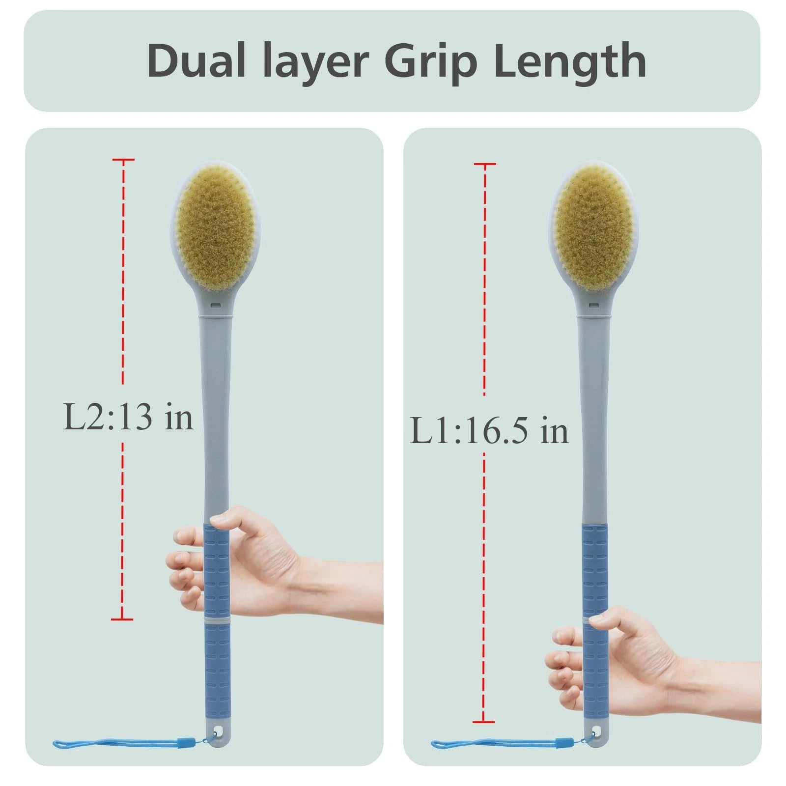 Shower Brush with Soft and Stiff Bristles,17.5" Long Handle Dual-Side Back Sc...