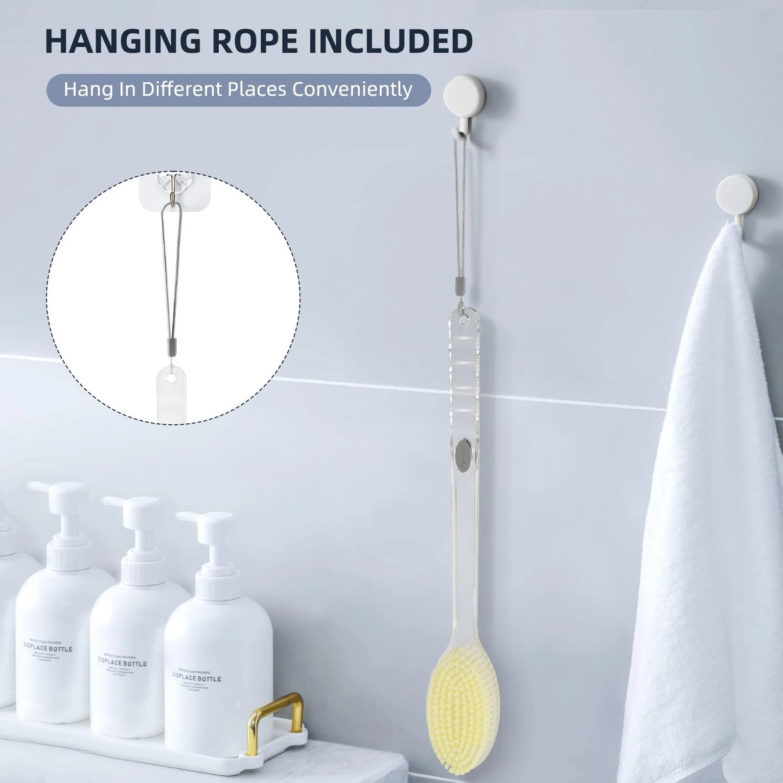 Fymblin Back Scrubber Long Handle for Shower,Back Brush Dual-Sided with Stiff...