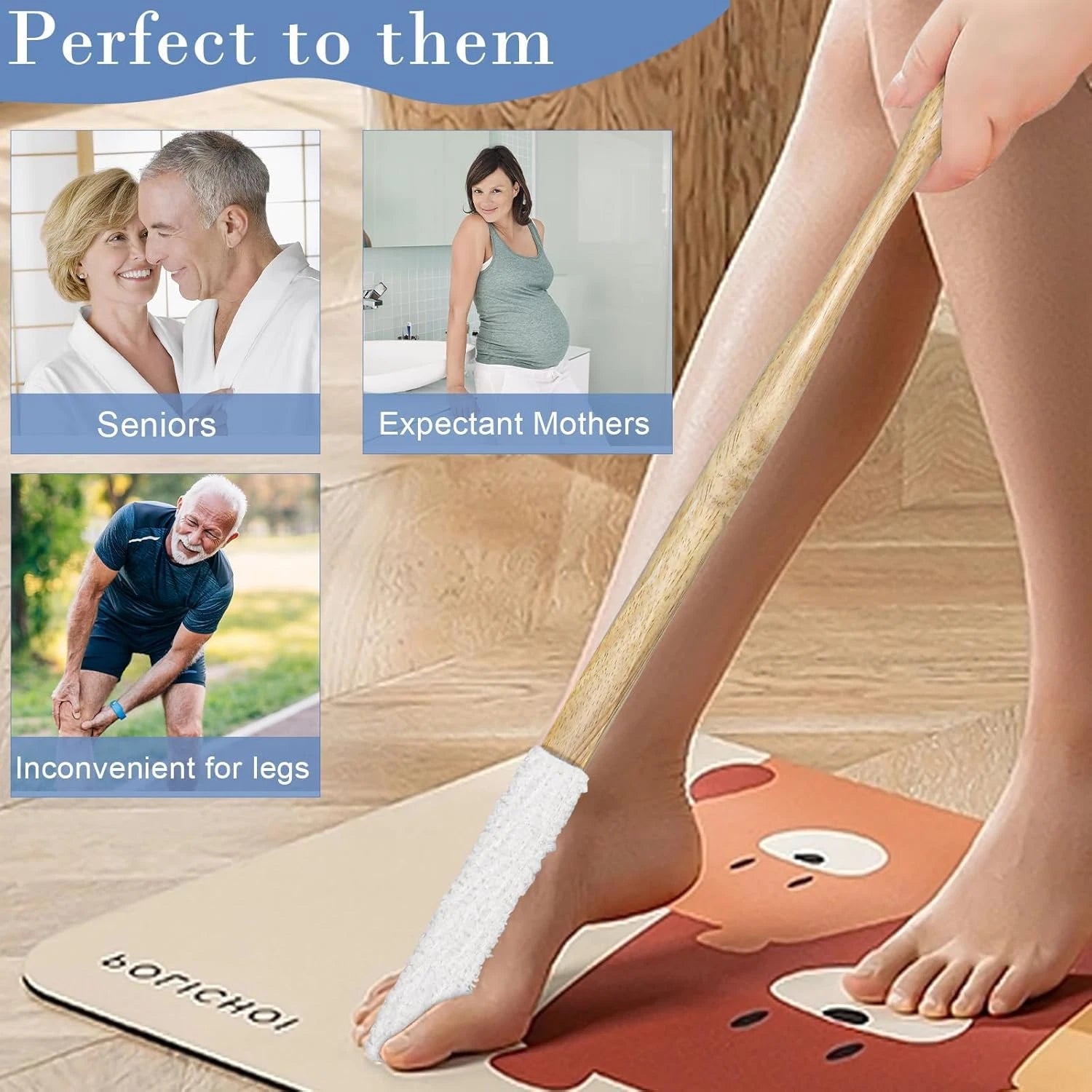 Long Handle Toe Brush, Wooden Foot Brush for Shower,Between Toe Cleaning Brush F