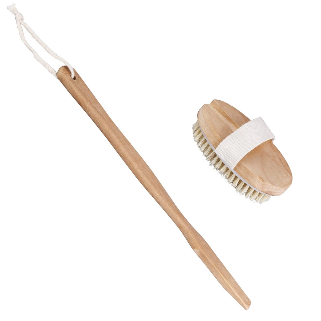 Wooden Bath Brush with Natural Bristles - Premium Body Scrubber for Dry Skin USA