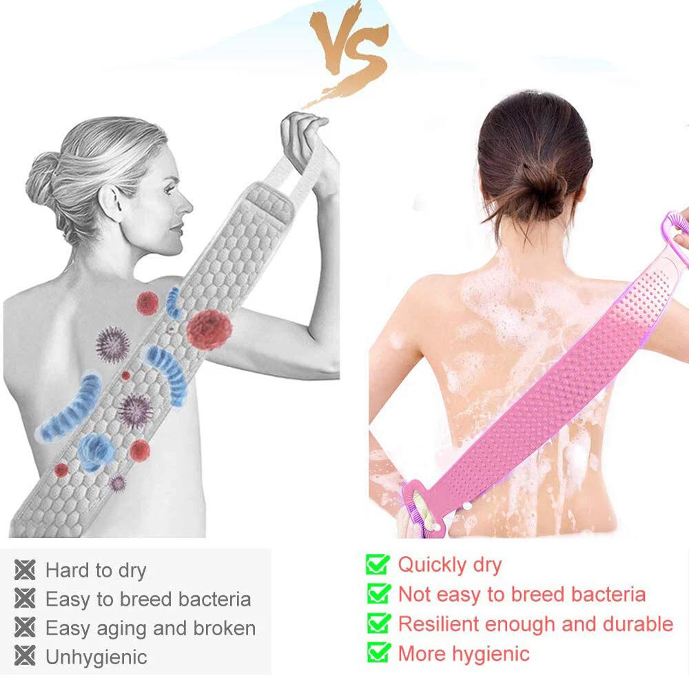 Silicone Back Bath Shower Wash Body Belt Brush Bath Body Scrubber Men & Women US