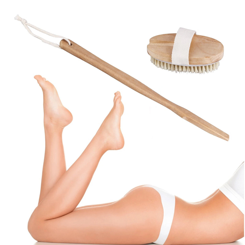 Wooden Bath Brush with Natural Bristles - Premium Body Scrubber for Dry Skin USA