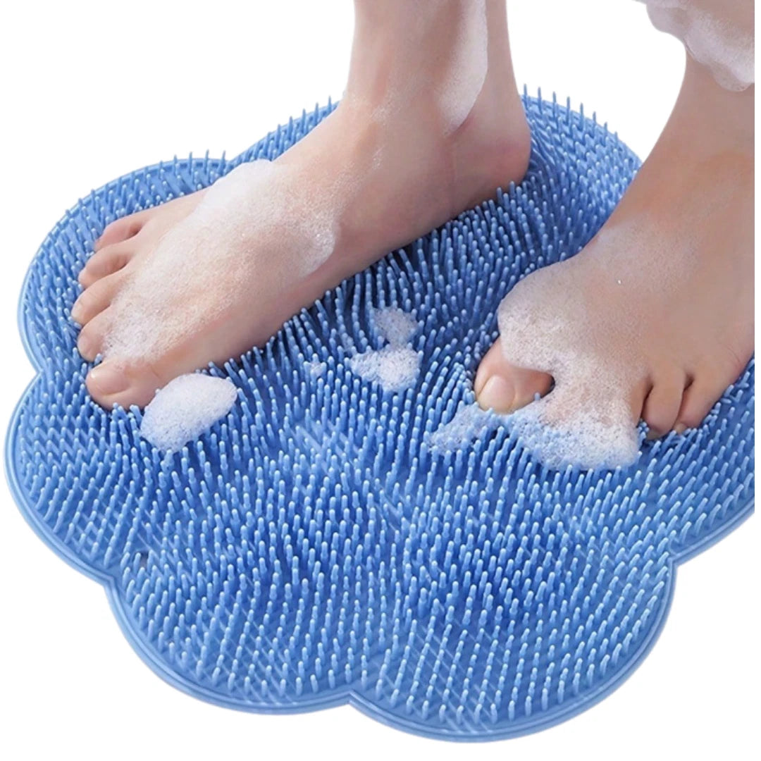 Silicone Shower Foot Scrubber Back Body Brush Massager Pad Mat Bathroom Grey Uk