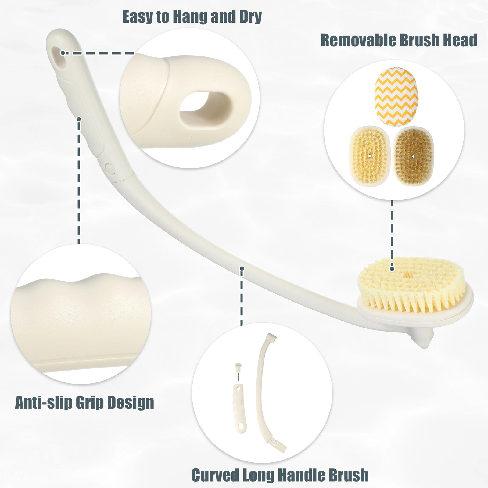 1 Set 3 in 1 Back Scrubber Bath Brush Long Handle Back Brush Back Scrubbers