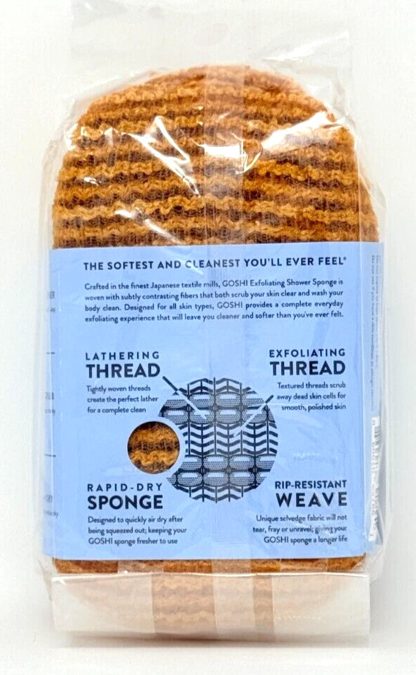 Goshi Exfoliating Shower Sponge Rip Resistant, ORANGE, Made in Japan