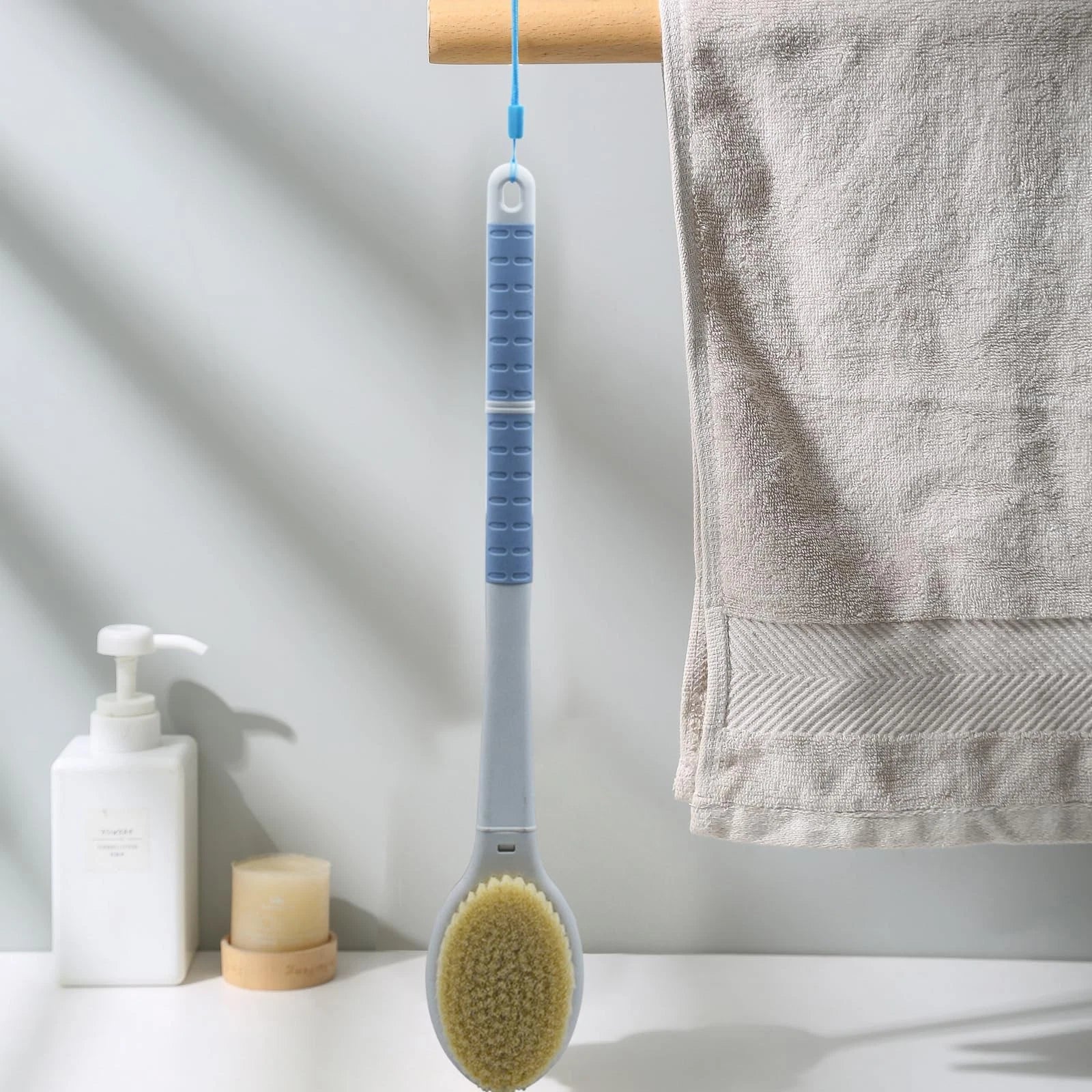 Shower Brush with Soft and Stiff Bristles,17.5" Long Handle Dual-Side Back Sc...