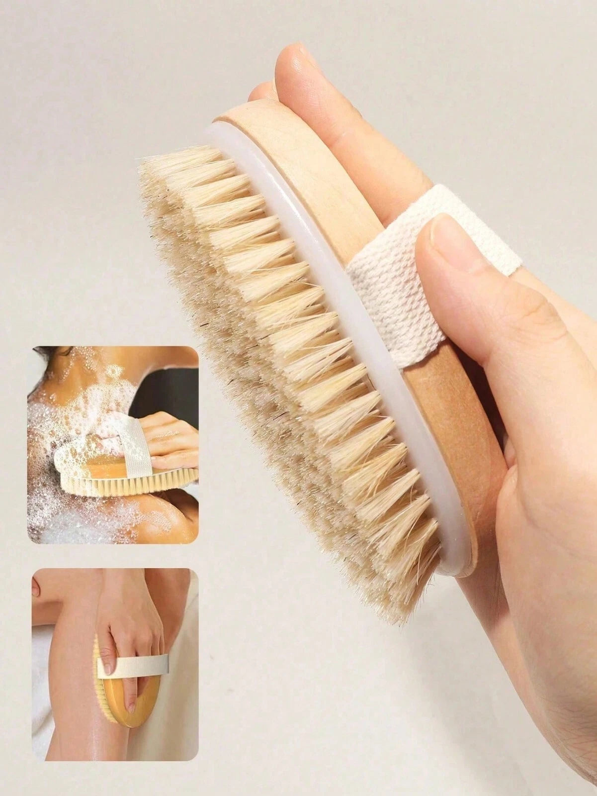 Long Handle Shower Body Bath Brush Detachable Wood Handle Bristle Massager Scrub