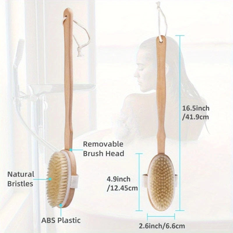 Wooden Detachable Long Handle Double-sided Shower Brush for Back Cleaning