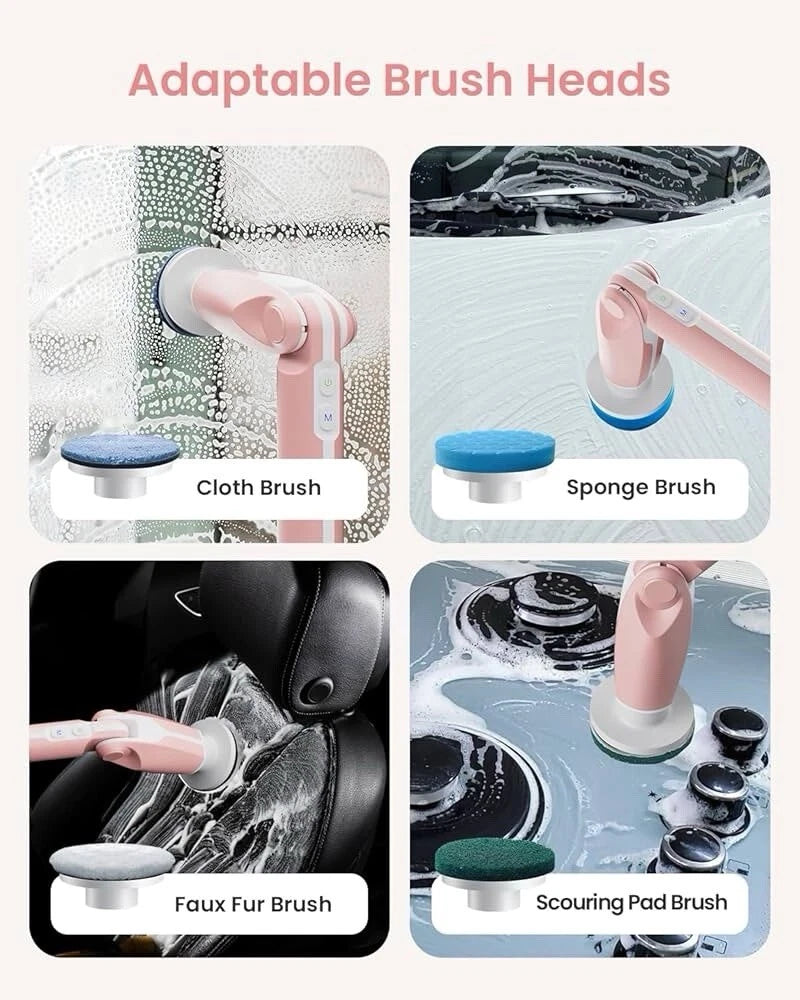 Electric Spin Scrubber, Shower Scrubber with Long Handle & 8 Replaceable Heads,