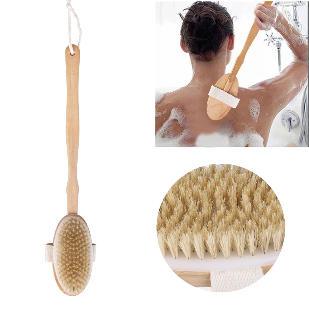Wooden Bath Brush with Natural Bristles - Premium Body Scrubber for Dry Skin USA