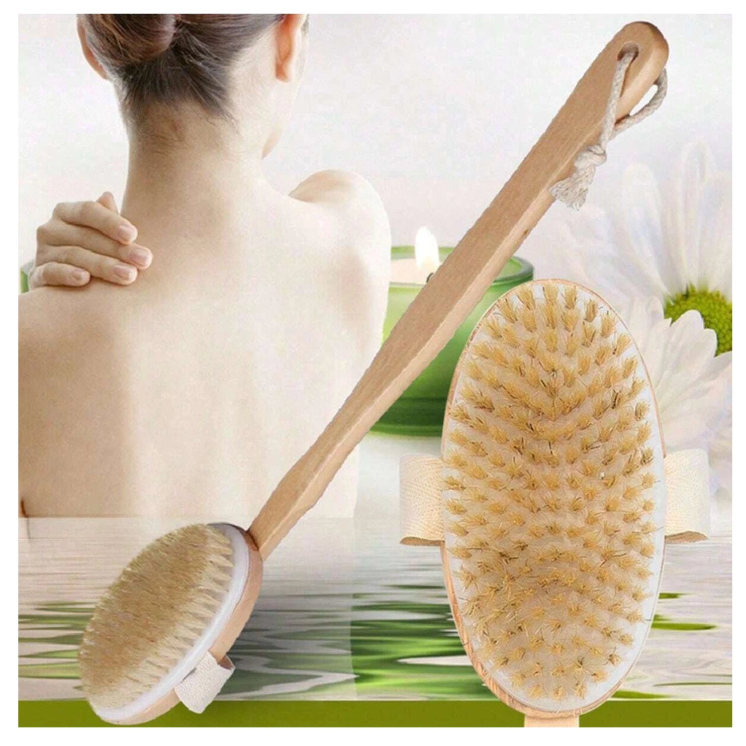 Long Handle Shower Body Bath Brush Detachable Wood Handle Bristle Massager Scrub