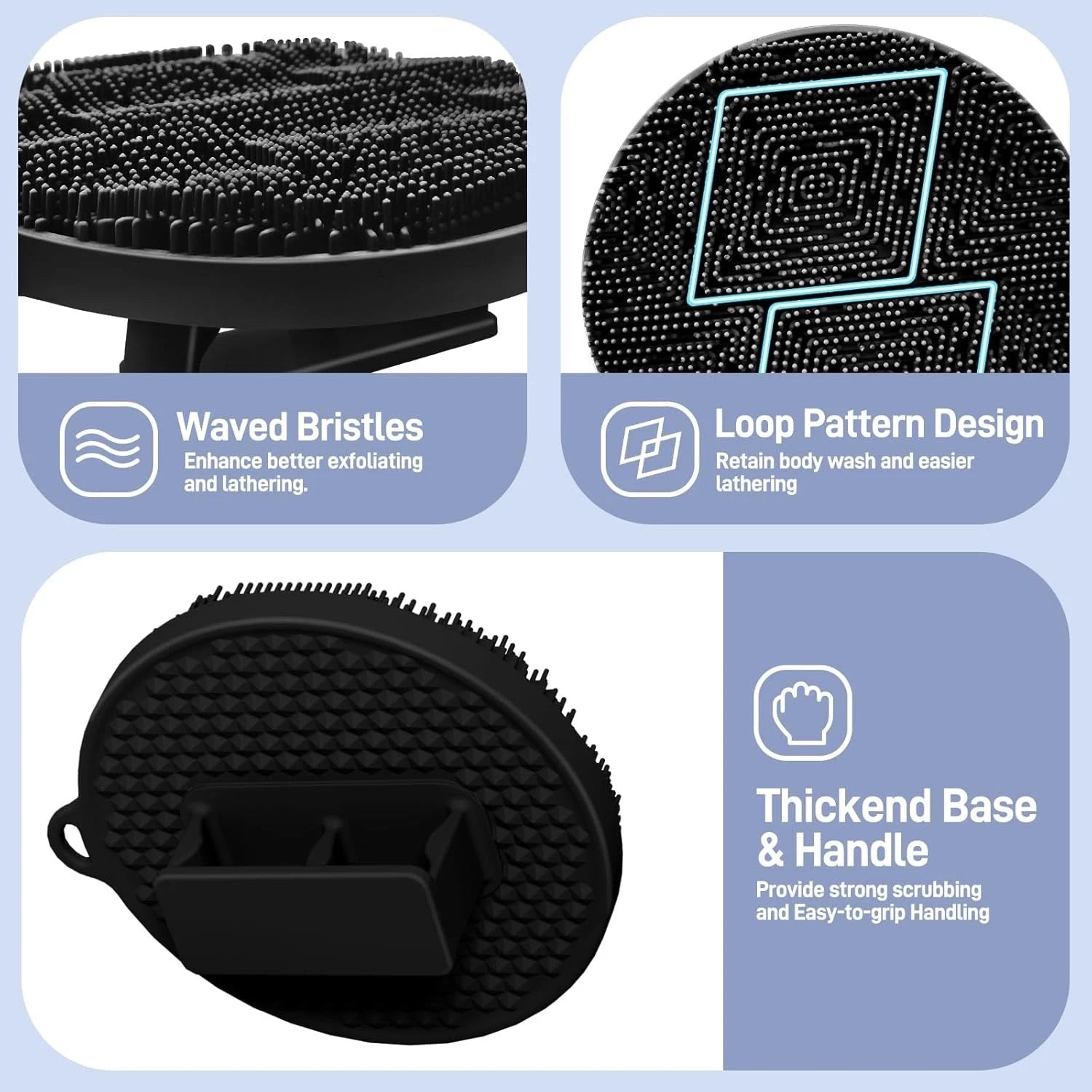 Silicone Back Scrubber & Body Scrubber Set, 15.35’’ Soft Back Scrubber for S